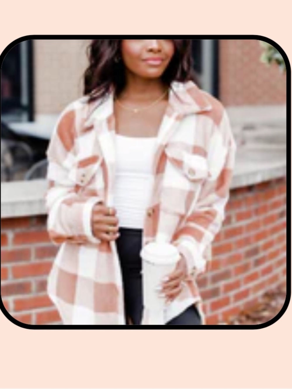 Pink Lily Wind Down Camel Fleece Plaid Shacket